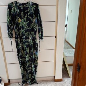 Stella McCartney Black and Green Leaf Print Jumpsuit